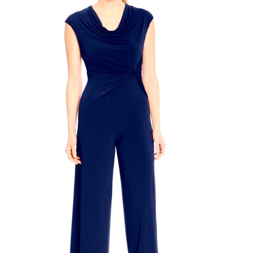 London Times, Jersey, Stretchy Jumpsuit, Dark Blue, Flattering  Sleeveless Sz 14